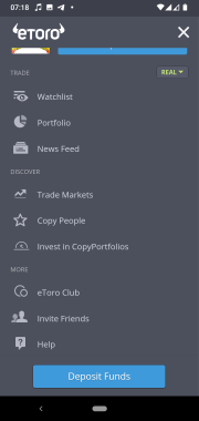 eToro app dashboard